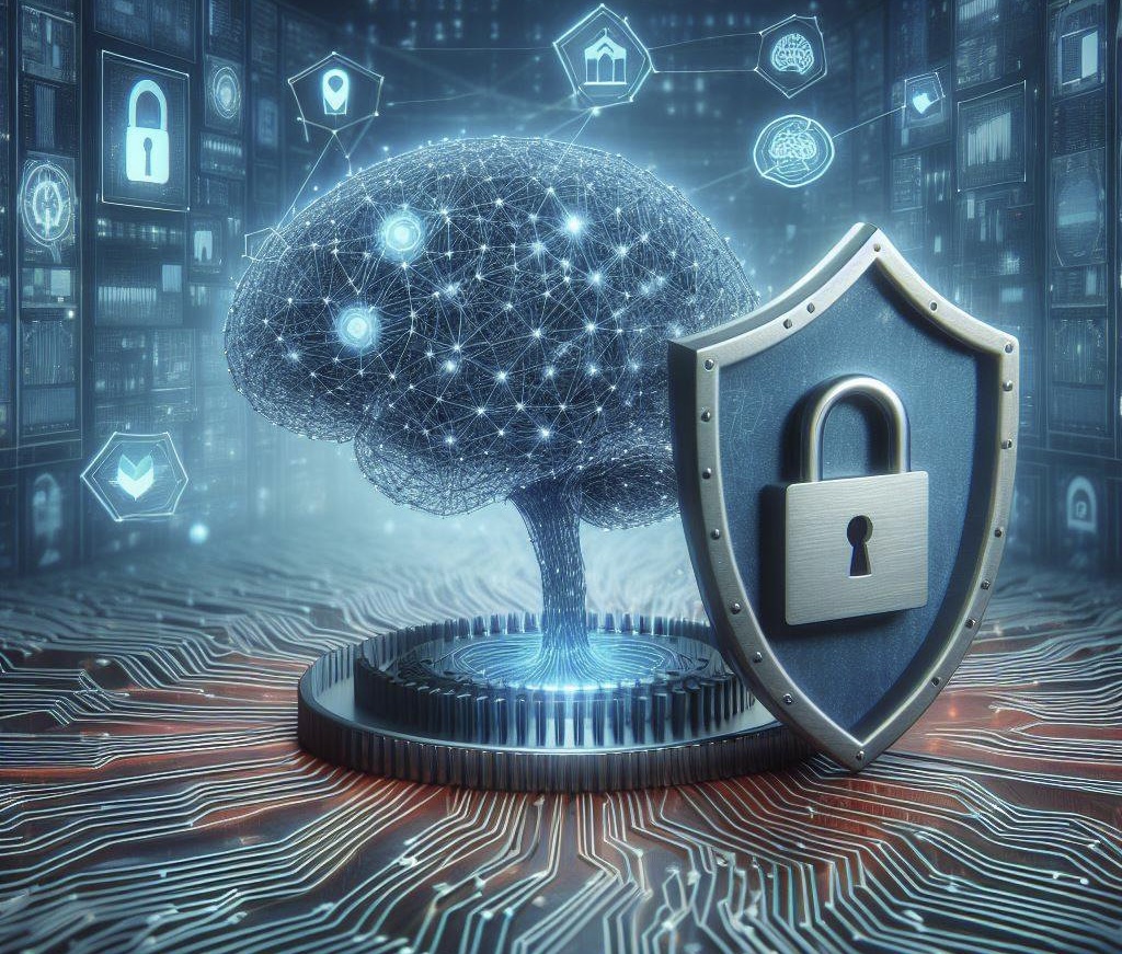 Immagine generata tramite DALL-E 3 che rappresenta astrattamente la protezione dei dati neurali online.