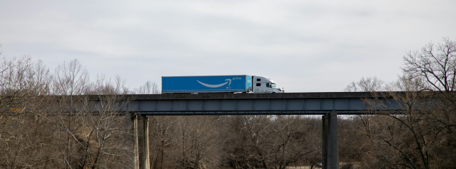 Amazon truck on a road