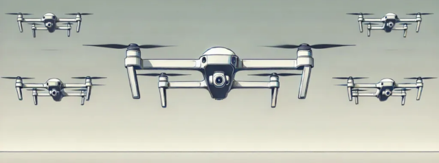 A group of drones in cartoonish style
