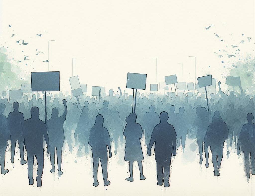 Immagine di manifestanti.