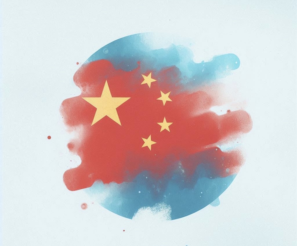 Bandiera cinese astratta in macchia d'acquarello.