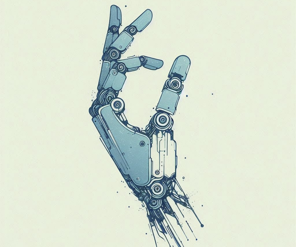 Immagine di una mano robotica disegnata a mano a mo di schizzo.