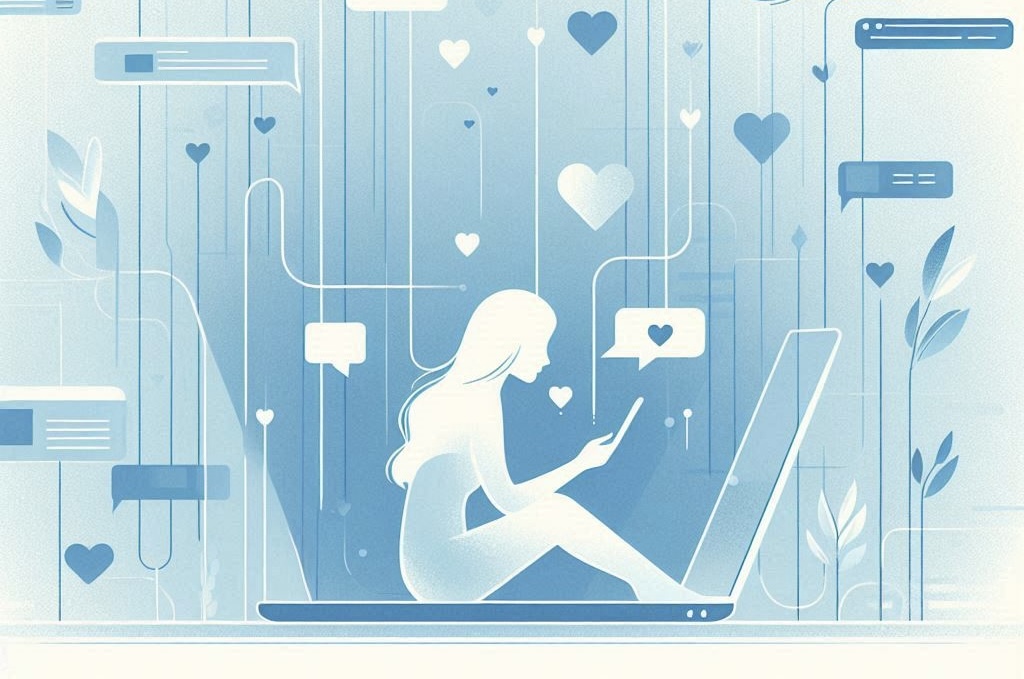 Persona che chatta innamorata.