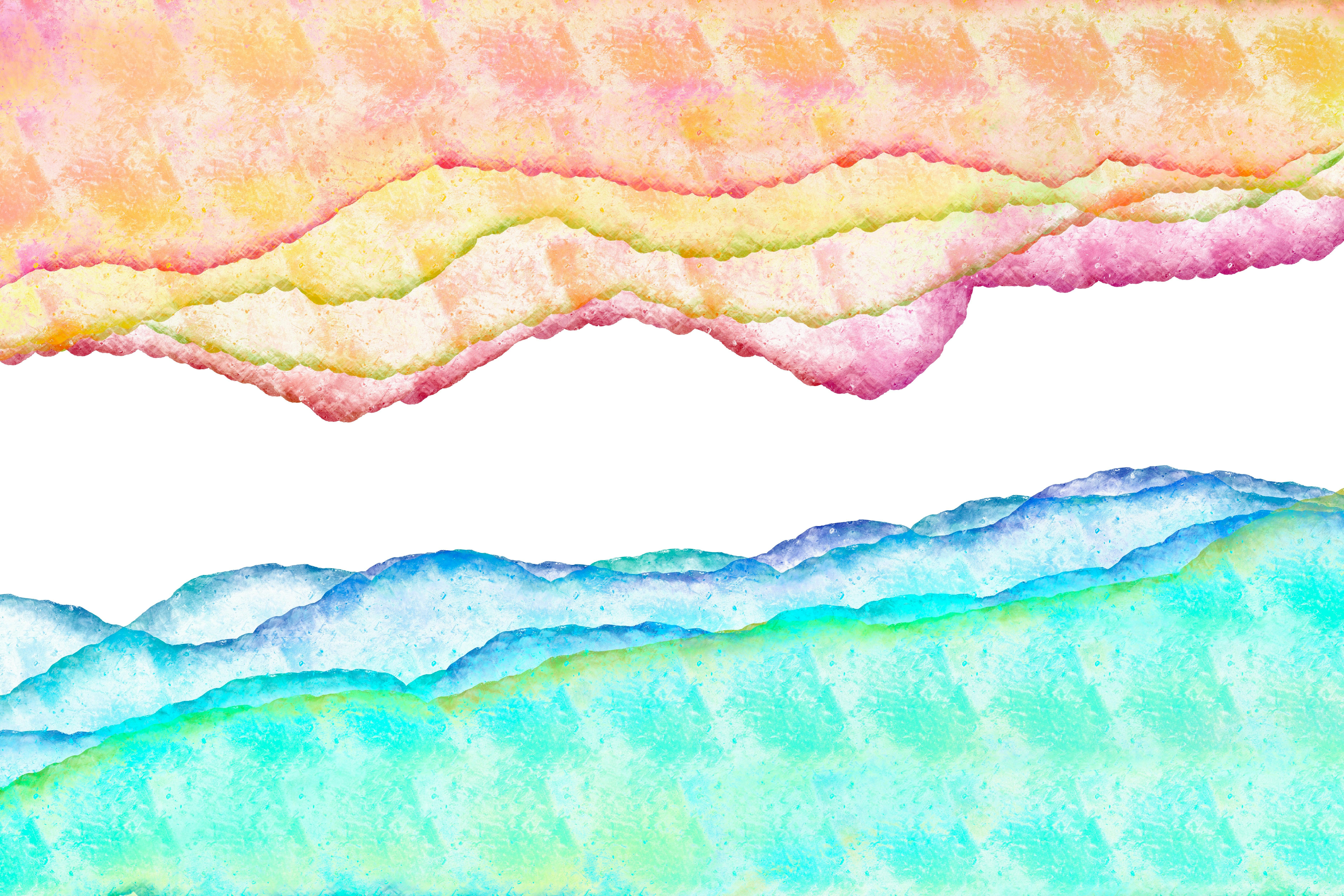 onde arancioni e blu/verdi su sfondo bianco. Astratta.
