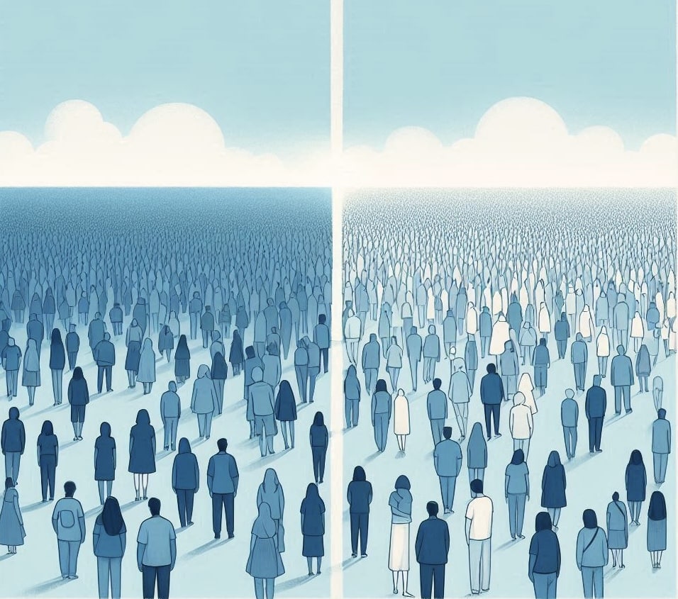 Immagine di una folla divisa a metà.