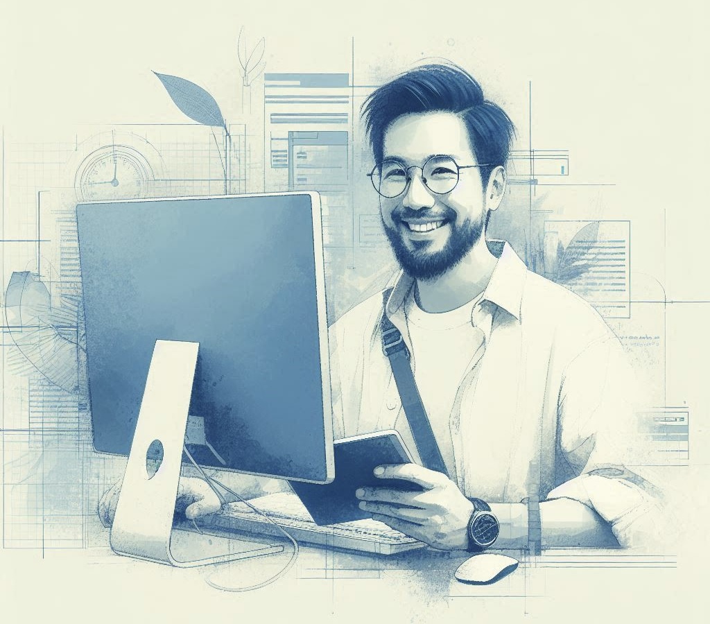 Informatico al pc contento.