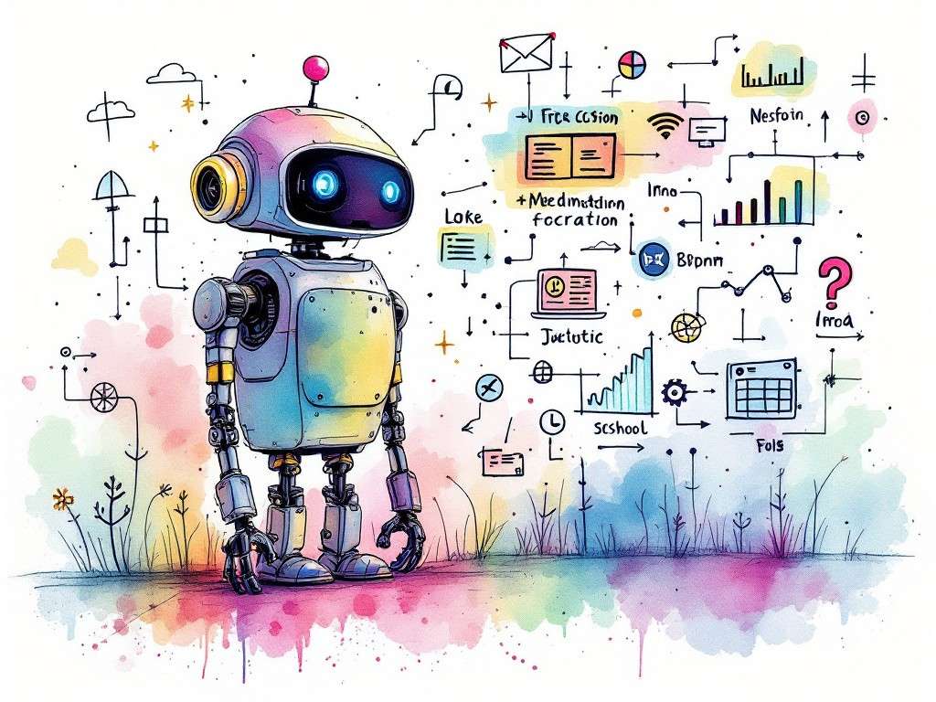 un robot che unisce diverse informazioni su sfondo bianco