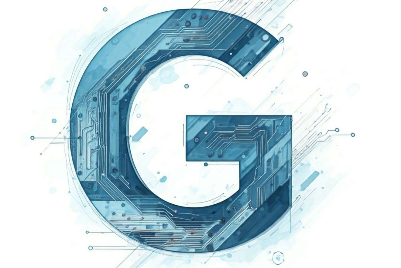 lettera G di Google con elementi astratti che rimandano all'intelligenza artificiale
