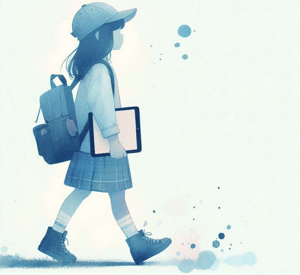 bambina va a scuola con l'iPad.