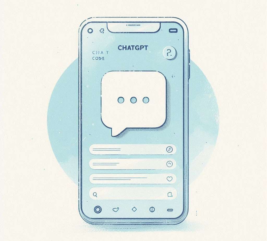 illustrazione minimal di uno smartphone e una conversazione con chatpt