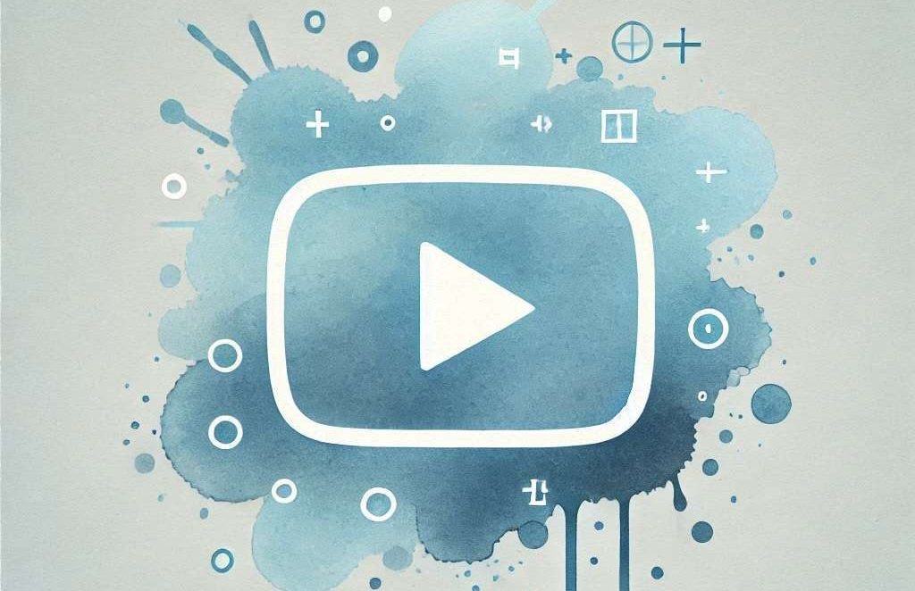 Logo astratto della piattaforma YouTube. Stile acquarello dai toni blu e azzurri