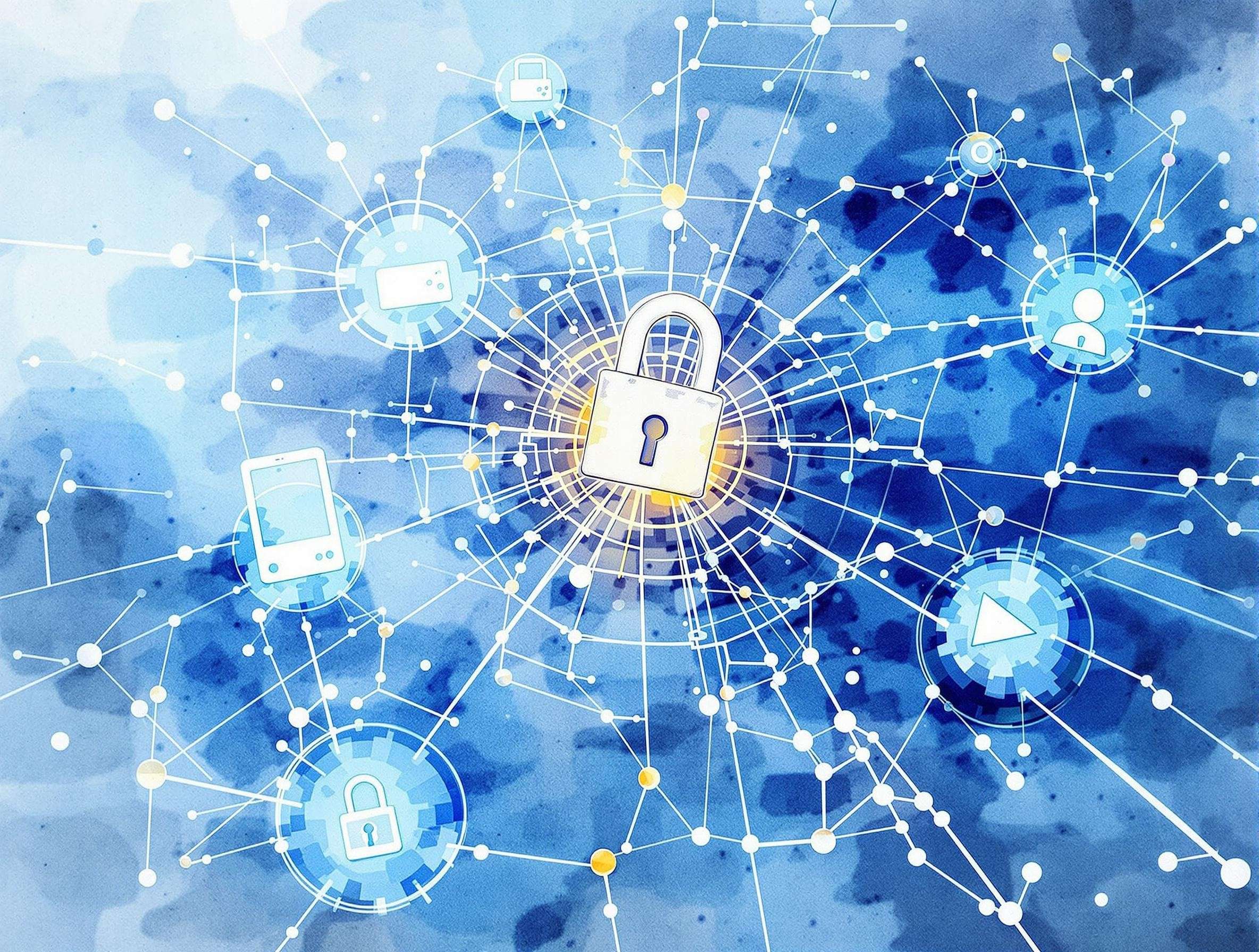 una rete di connessioni web che gradualmente si oscura e si blocca, simboleggiando il declino dell'accesso ai dati per l'AI. Sfondo blu