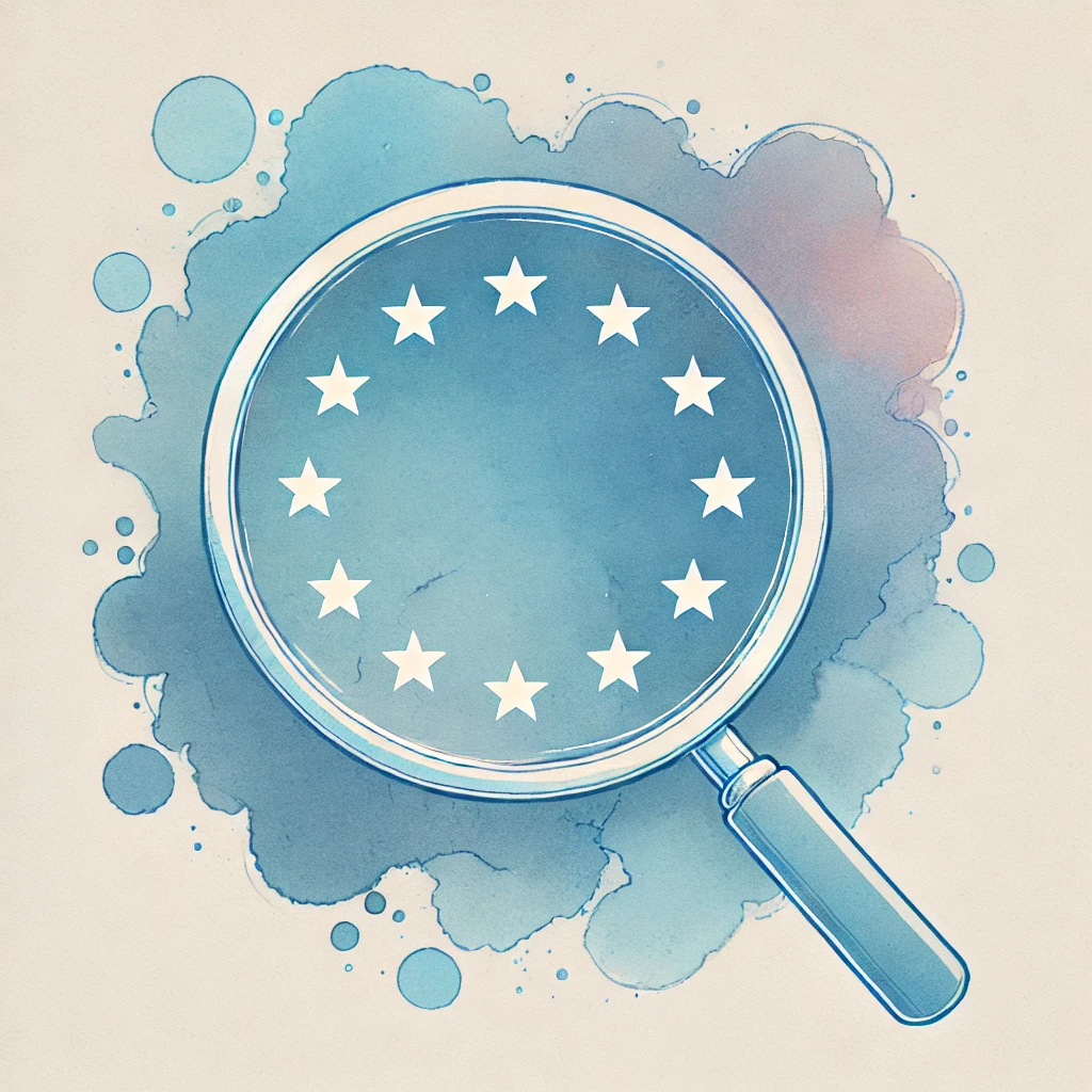 immagine astratta di una lente d'ingrandimento e il simbolo dell'unione europea