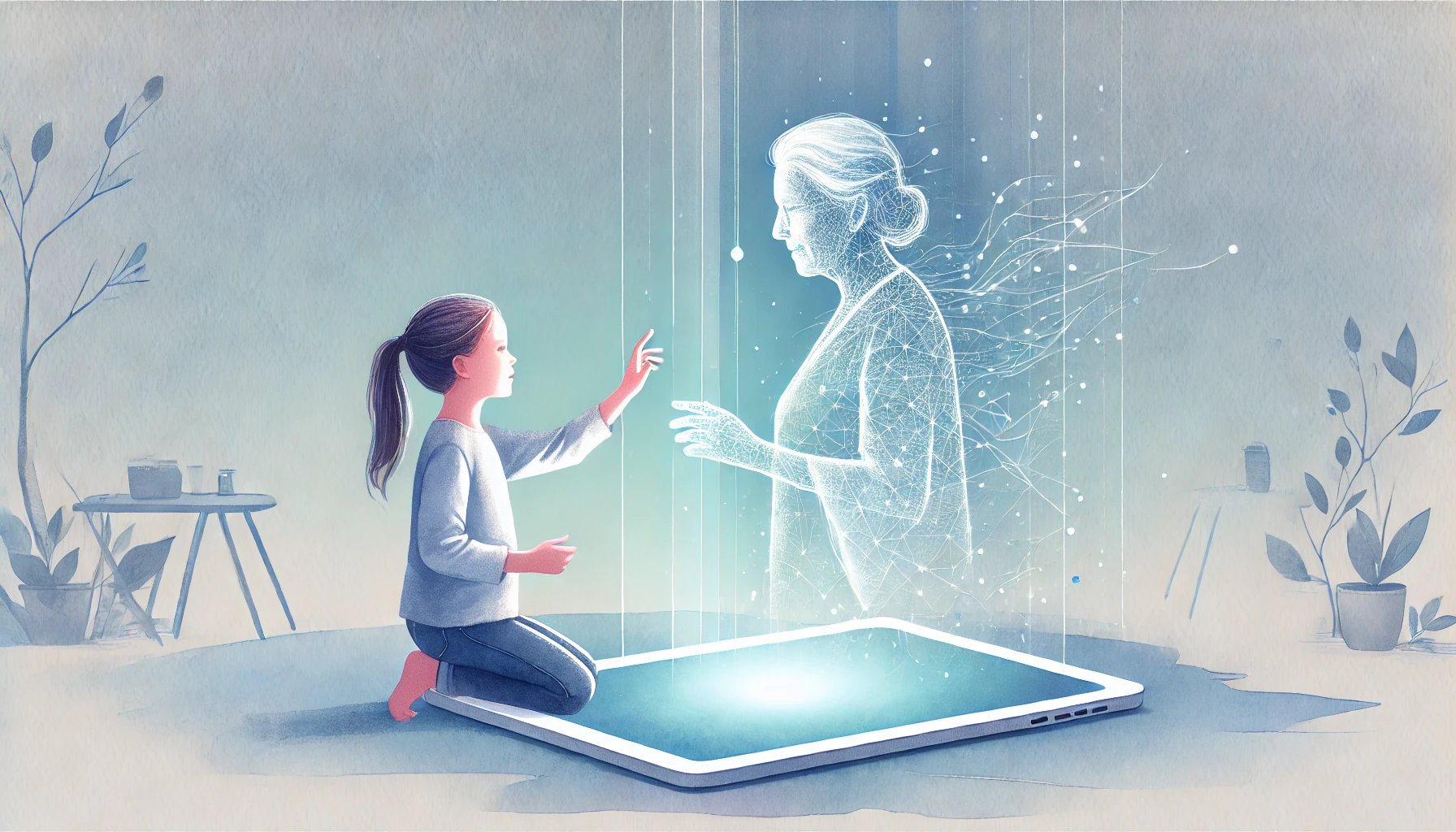 ragazza che parla con l'ologramma della nonna dopo la sua morte.