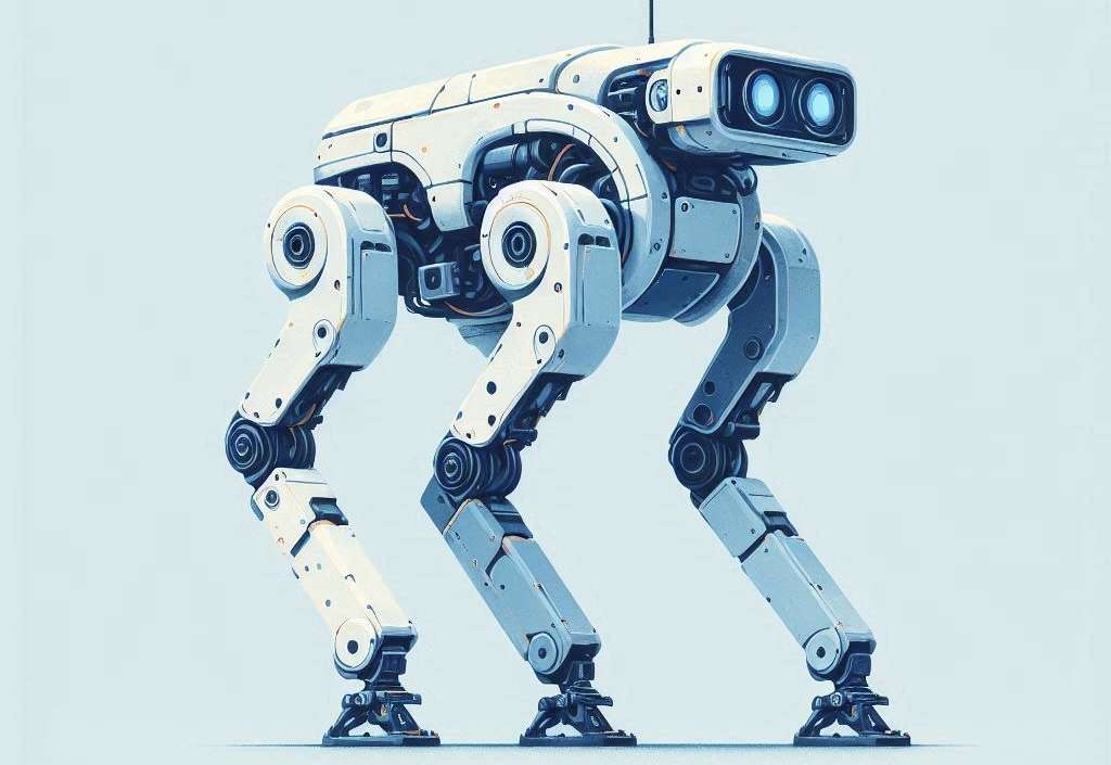 Robotica avanzata: Boston Dynamics sperimenta l’AI per movimenti complessi. Stile acquarello disegnato a mano dai roni azzurri