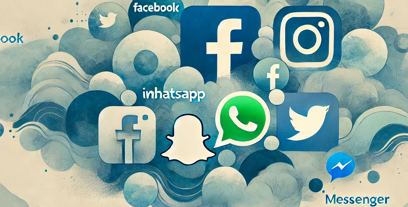 Icone dei diversi social network. Stile acquarelloso dai toni blu.