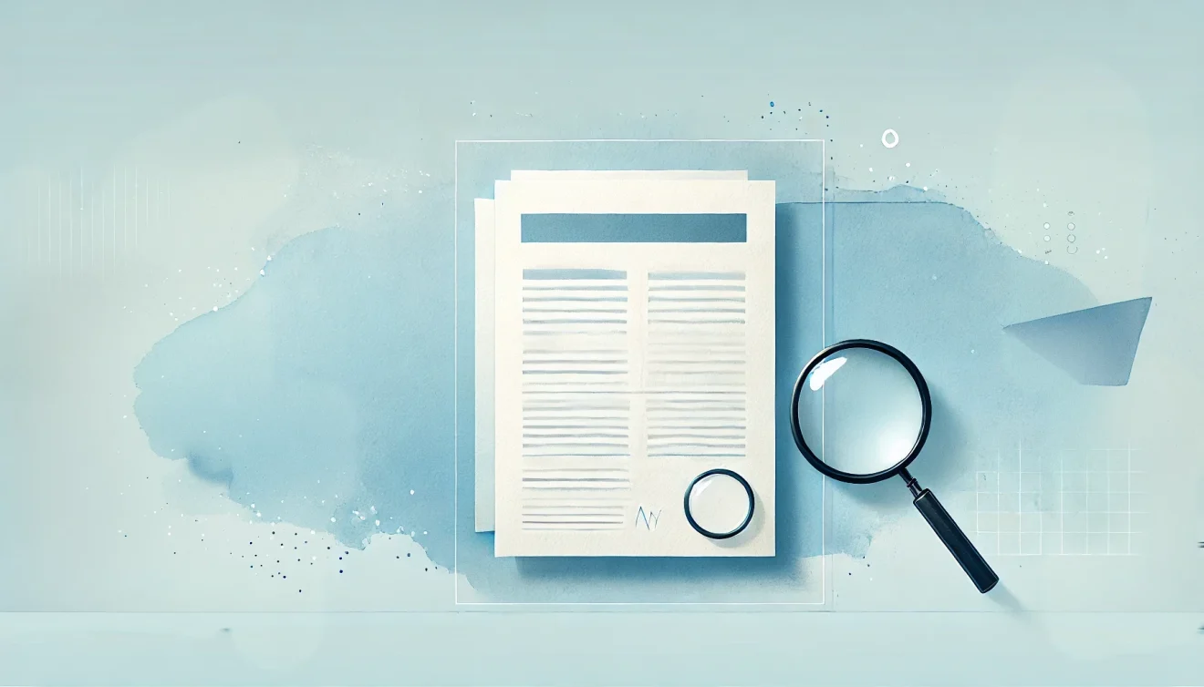 immagine astratta di un articolo scientifico e una lente d'ingrandimento