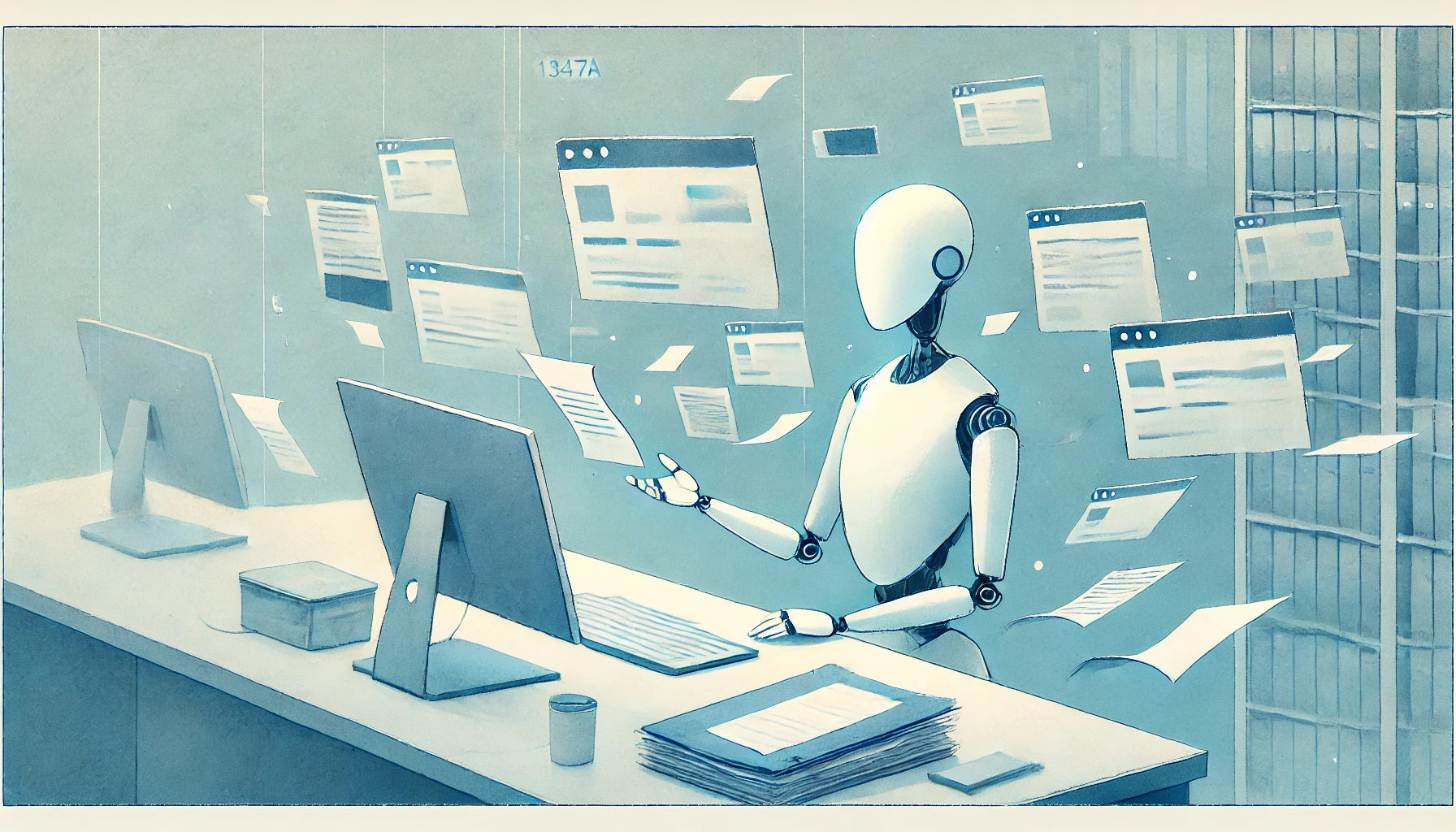 Un robot umanoide che sistema dei documenti