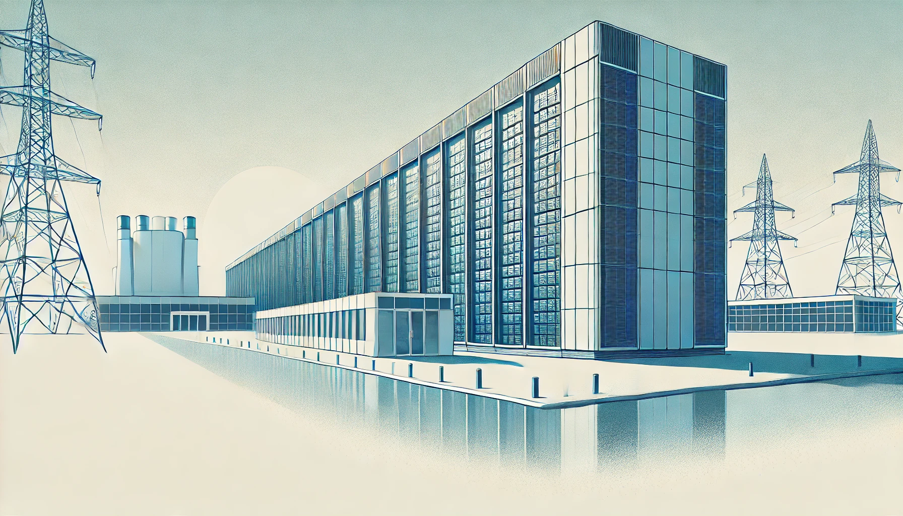 Supercalcolatore a Bologna. Immagine stile acquarello toni blu e azzurri.