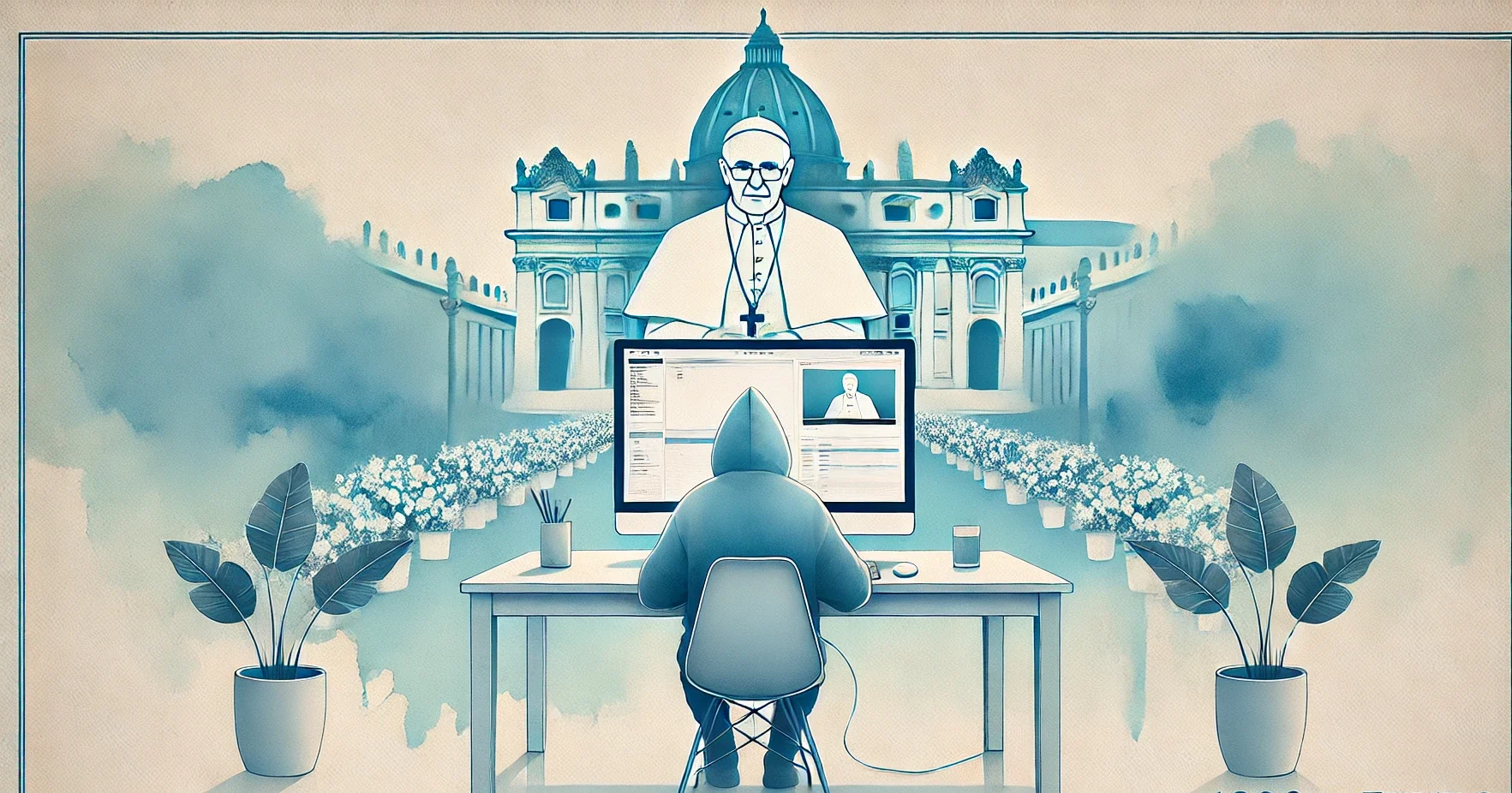 Un hacker che crea un deepfake con l'immagine del Papa