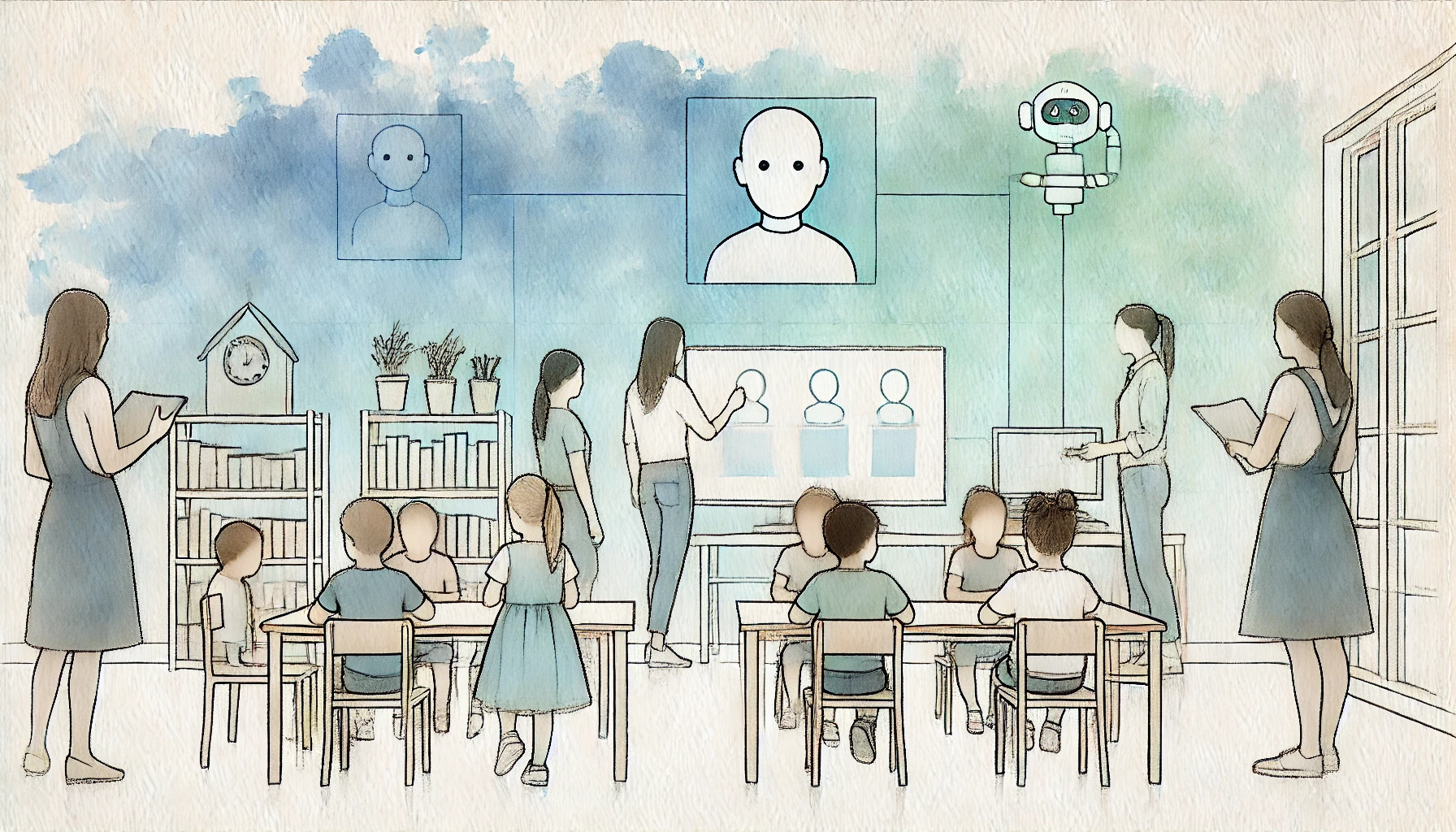 Bambini all'asilo che fanno lezione sull'IA