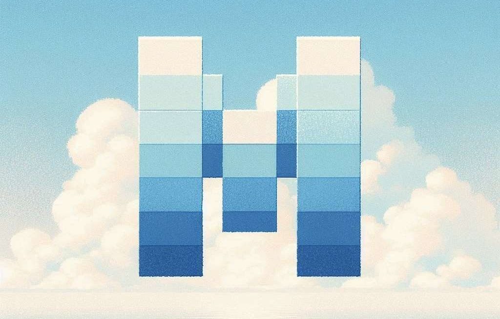 Logo di Mistral, rapprersentato astratto in stile acquarello dai toni azzurri e blu