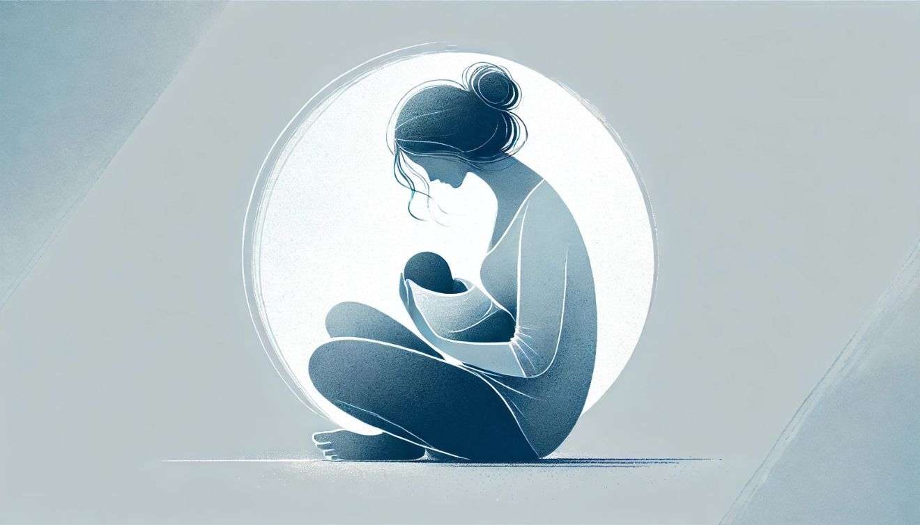 una donna seduta per terra con un bambino in braccio