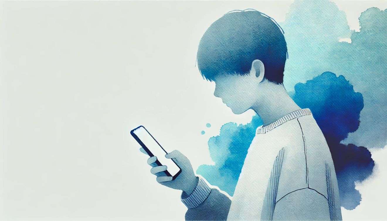 immagine astratta di un ragazzo con la testa china sullo smartphone