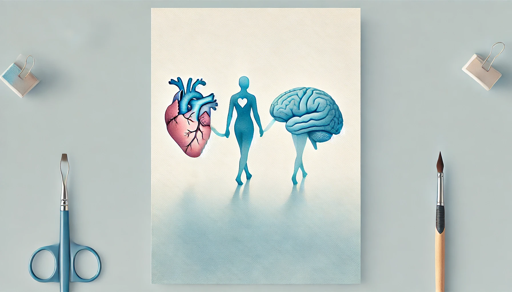 Un essere umano che cammina con un cuore e con un cervello