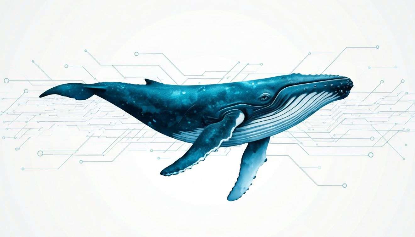 una balena circondata da dati che richiama il logo di deepseek