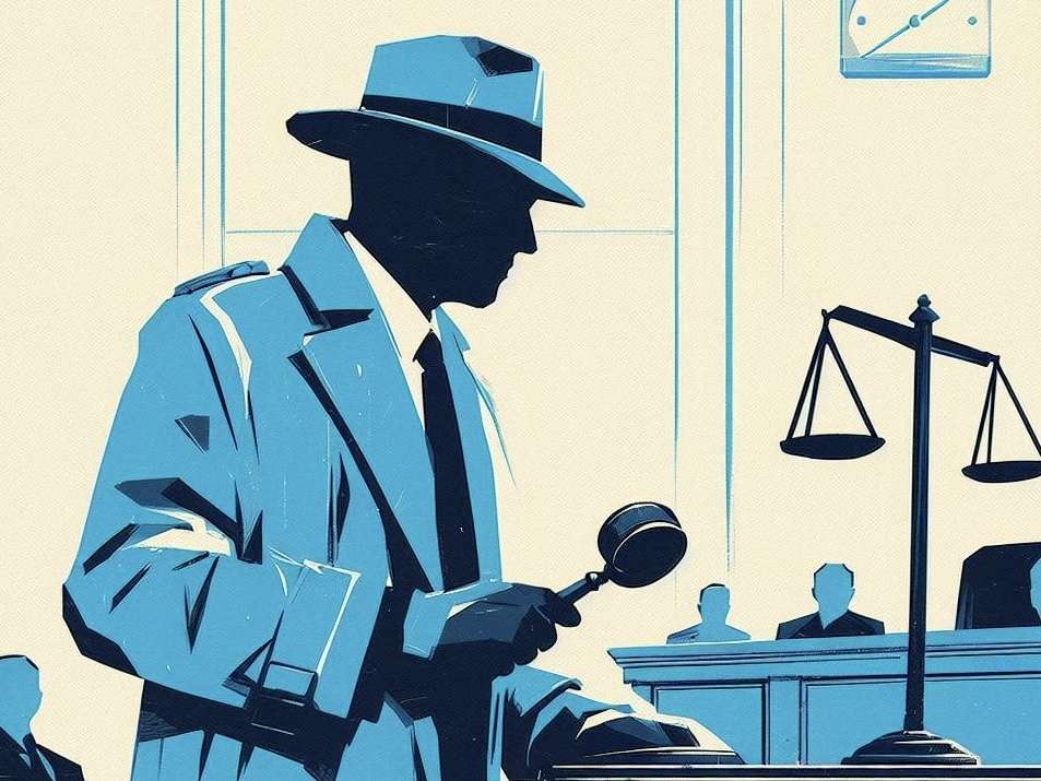 Vignetta di un detective in tribunale.