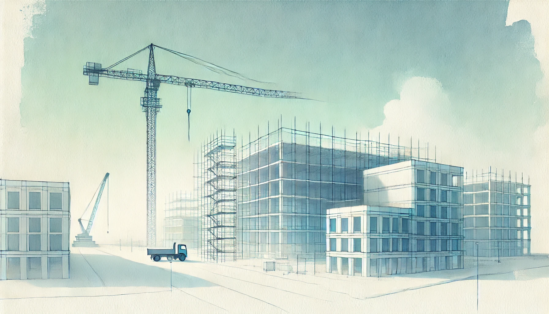 Un edificio in ricostruzione con a fianco una gru