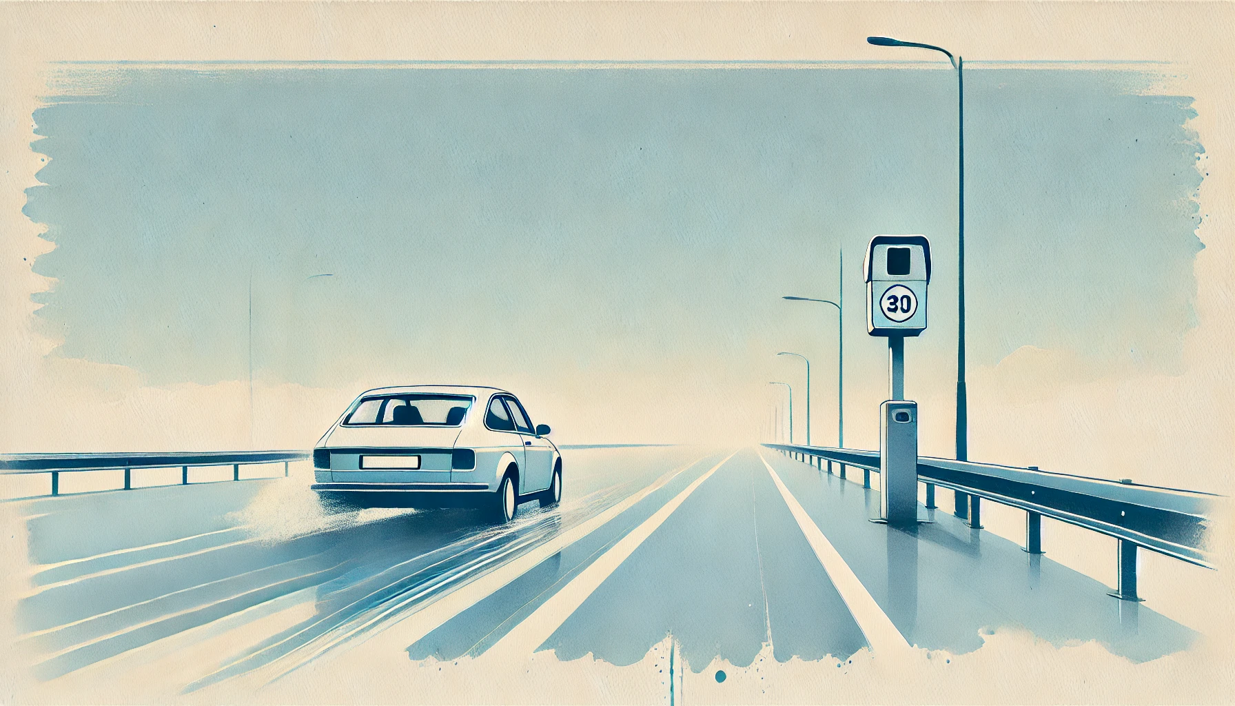 Una macchina che circola su un'autostrada e passa di fianco ad un autovelox