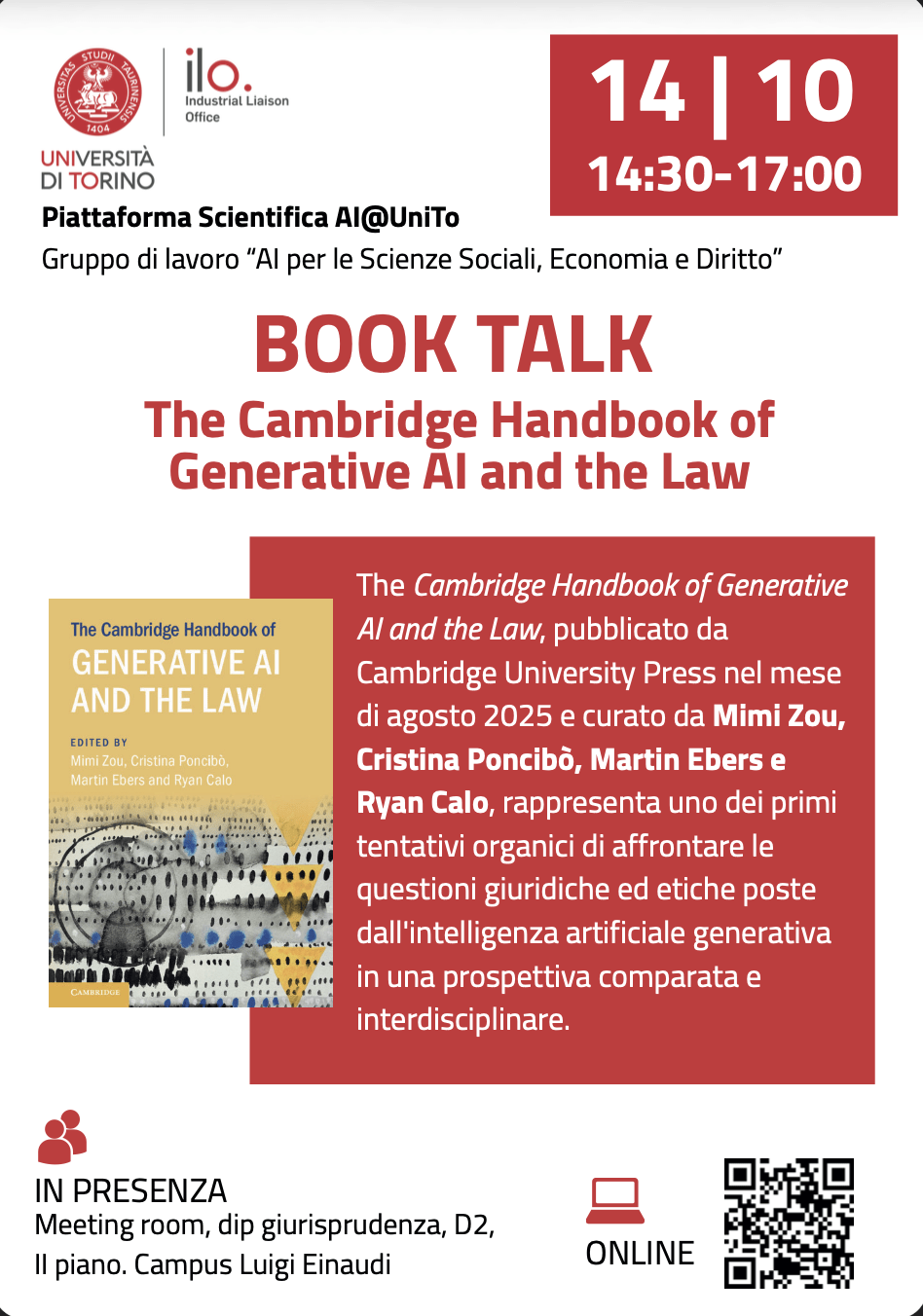 Book Talk The Cambridge Handbook of Generative AI and the Law | Piattaforma AI@Unito