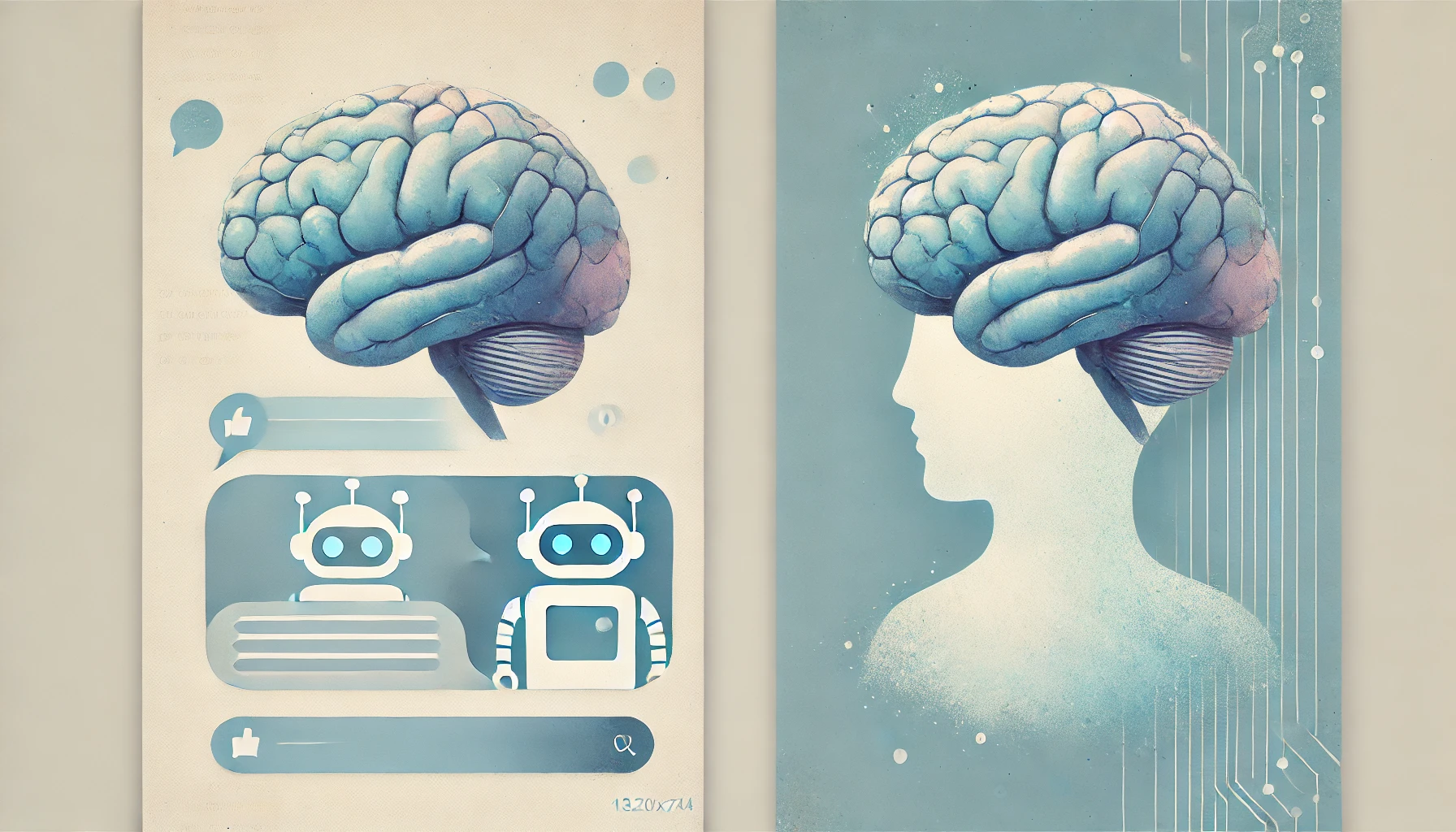 Due cervelli umani vicino a due robot