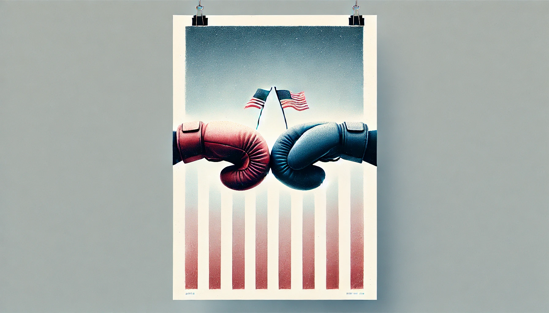 Due guantoni da boxe che si toccano con due bandiere americane sopra