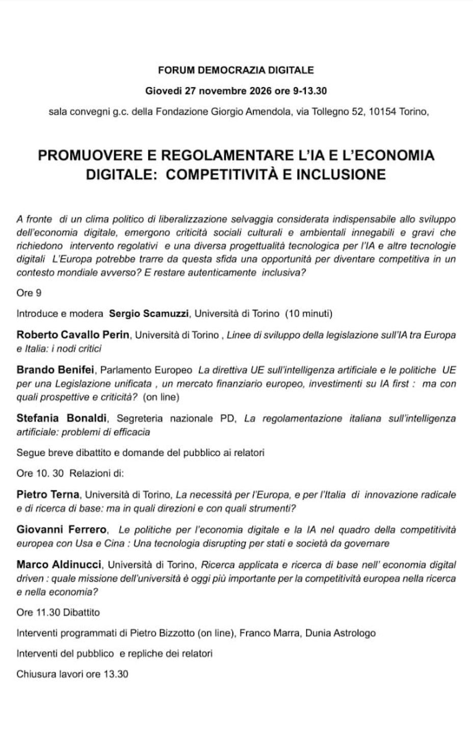 Forum Democrazia Digitale: IA e competitività | 27 novembre