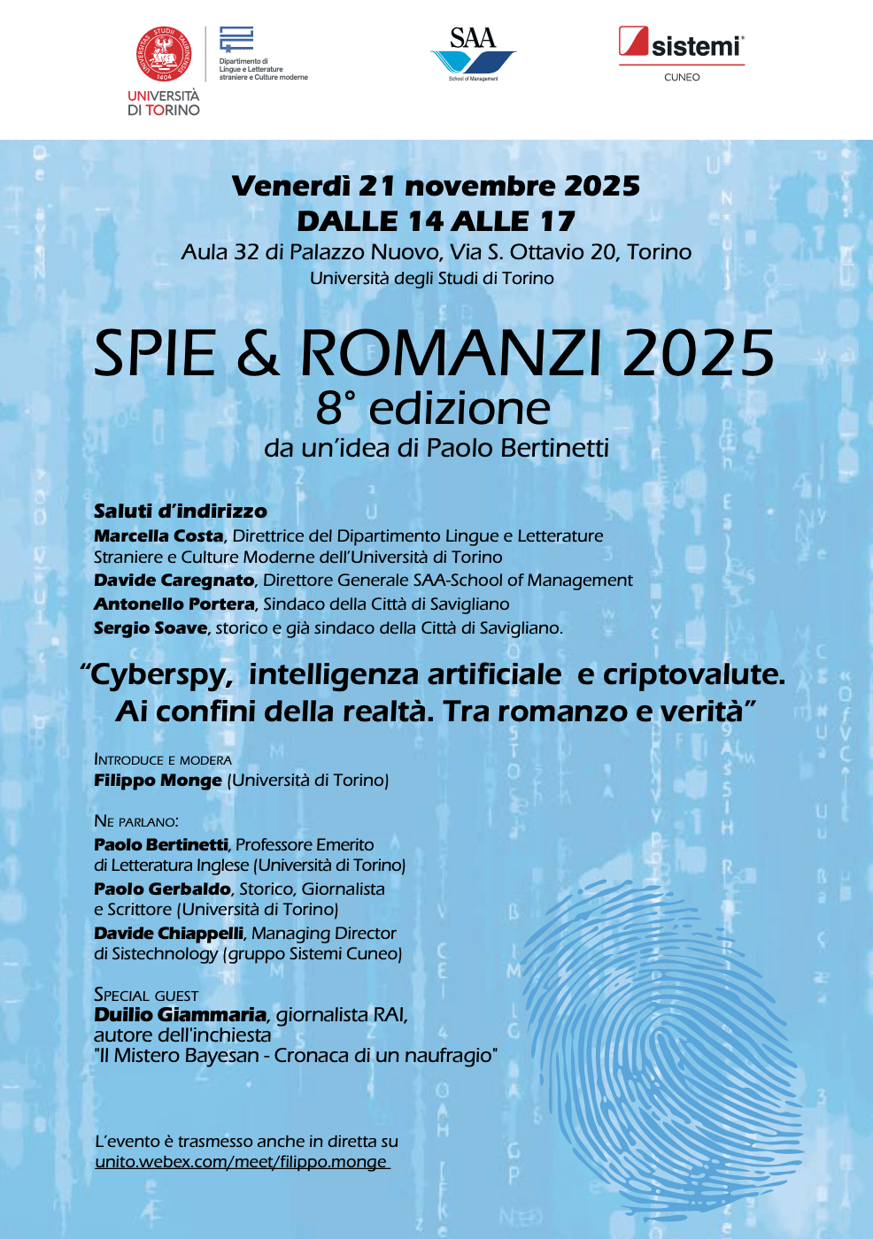 Spie e Romanzi 2025: Cyberspy e IA | 21 novembre