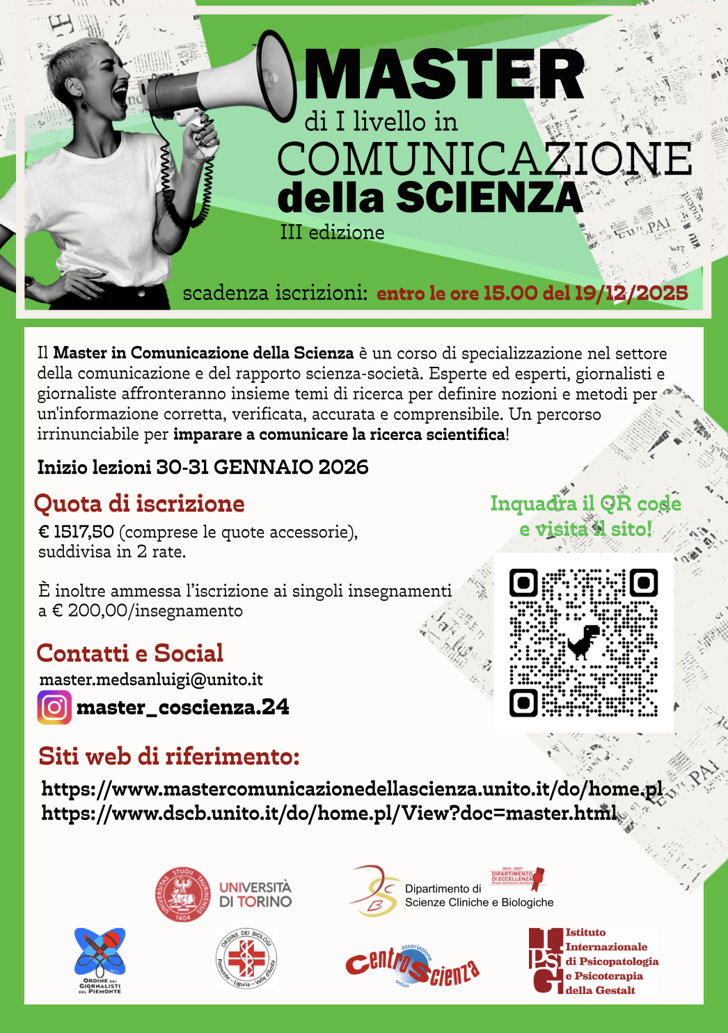 Locandina Master Comunicazione della Scienza