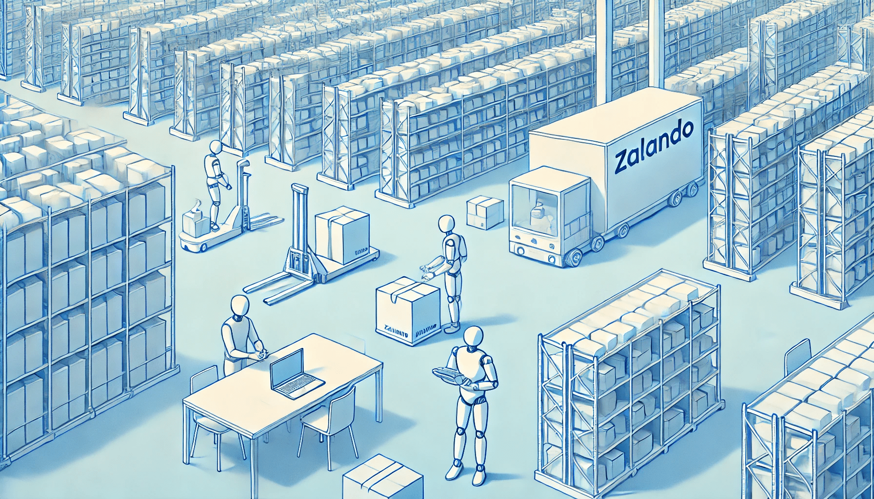 Magazzino di Zalando dove umani e robot si occupano dello stoccaggio