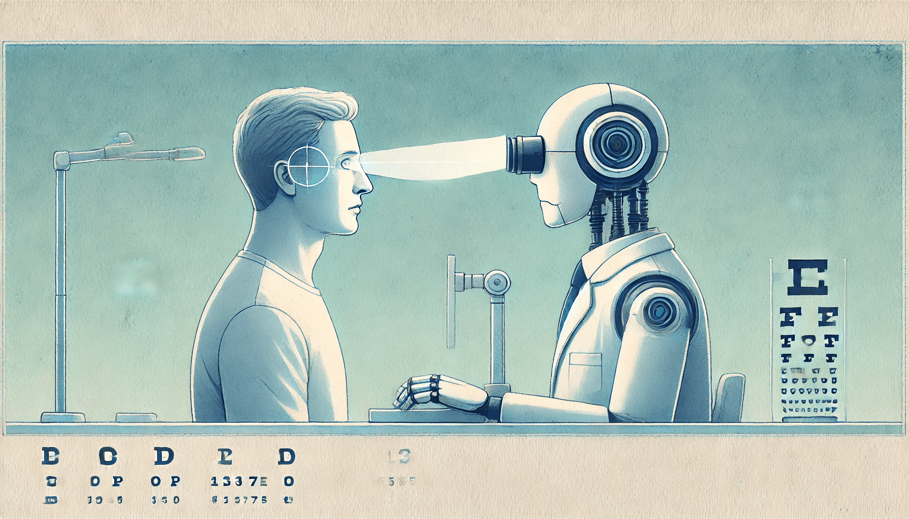 Medico robot che analizza la retina di un essere umano