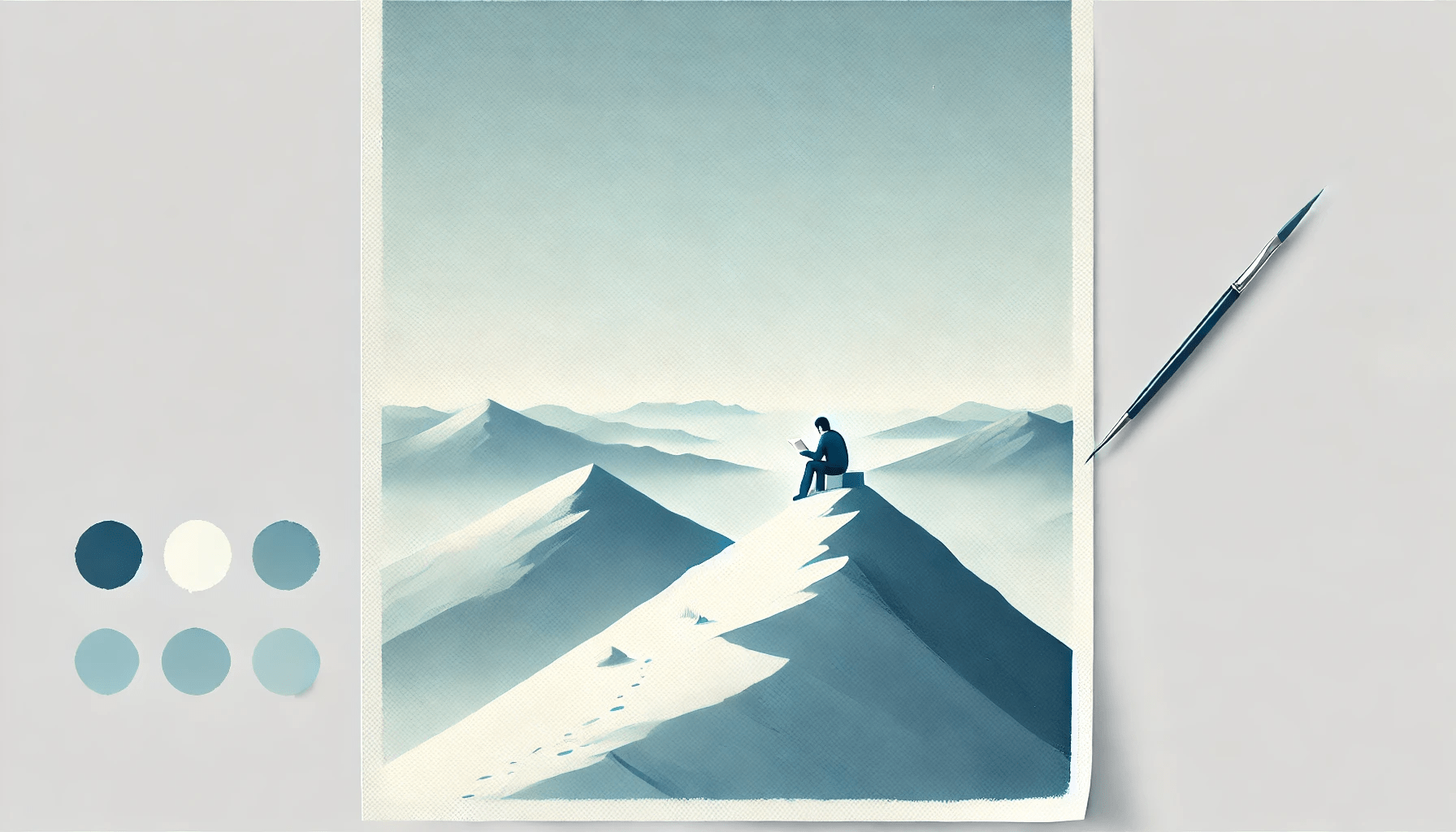 Poeta che scrive una poesia in cima ad una montagna