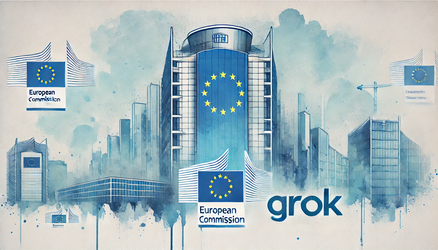 Commissione europea con il logo di Grok di fronte
