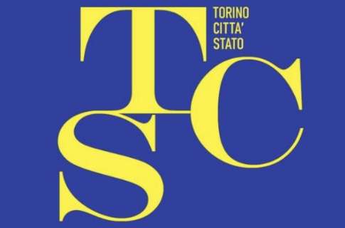 Logo ufficiale del podcast Torino Città Stato: TCS in maiuscolo e giallo, lettere messe in maniera asimmetrica. In alto in piccolo la scritta completa "Torino Città Stato". Scritta gialla su sfondo blu.