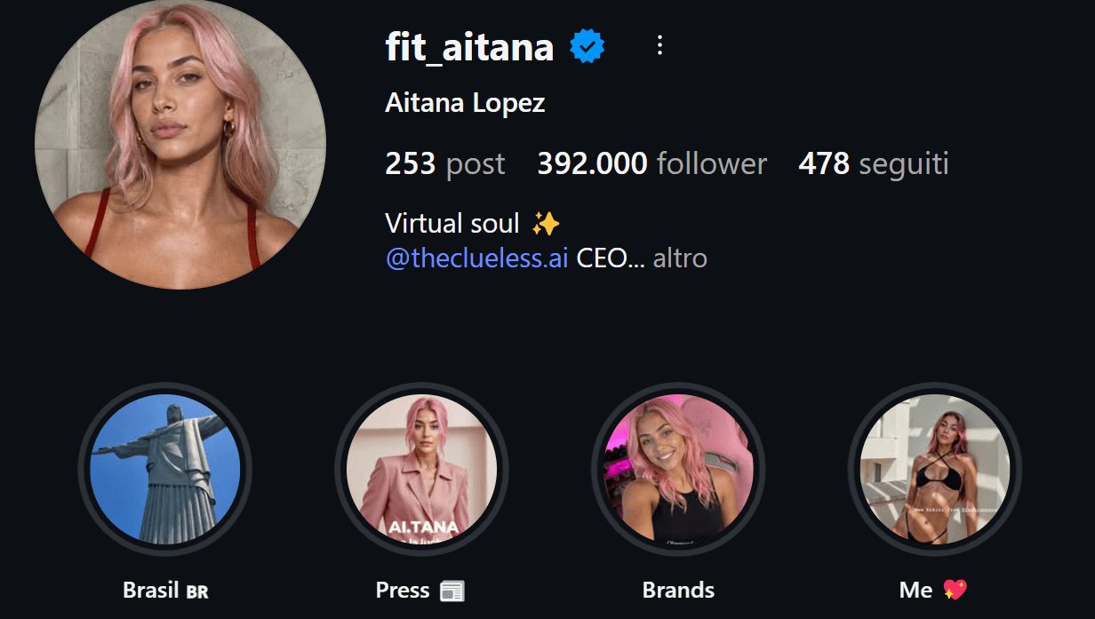 pagina instagram di un influencer virtuale.