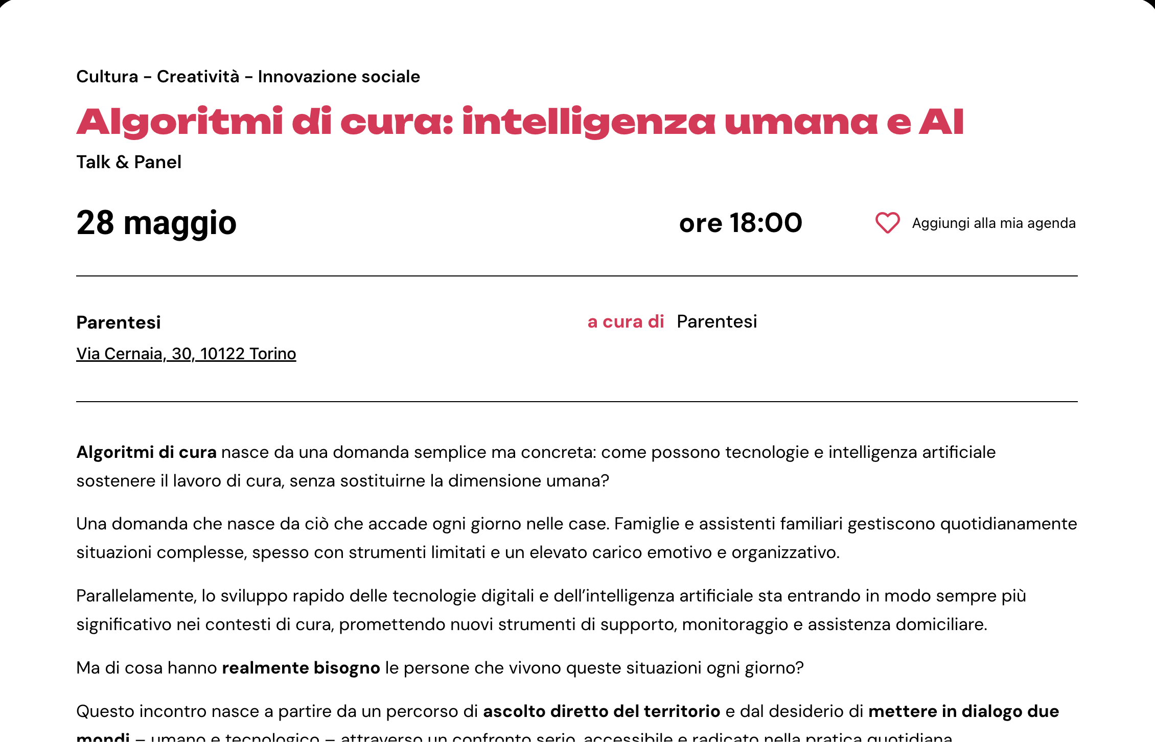 Locandina Algoritmi di cura: intelligenza umana e AI