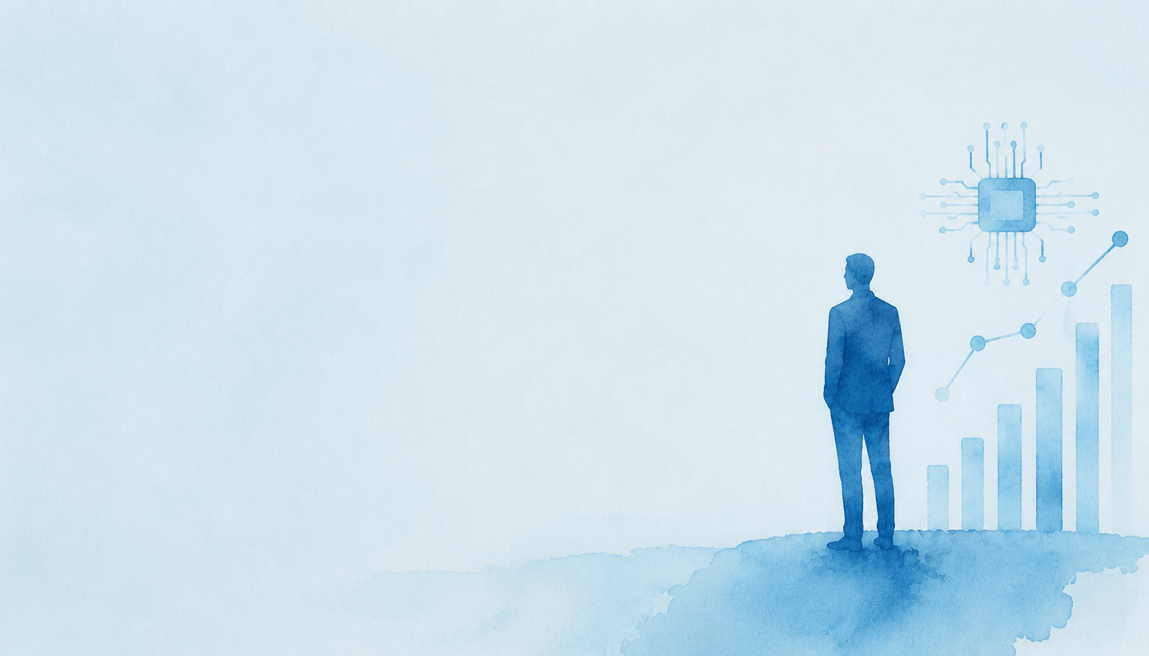 uomo di spalle con vicino grafici. colori azzurro, blu e bianco.