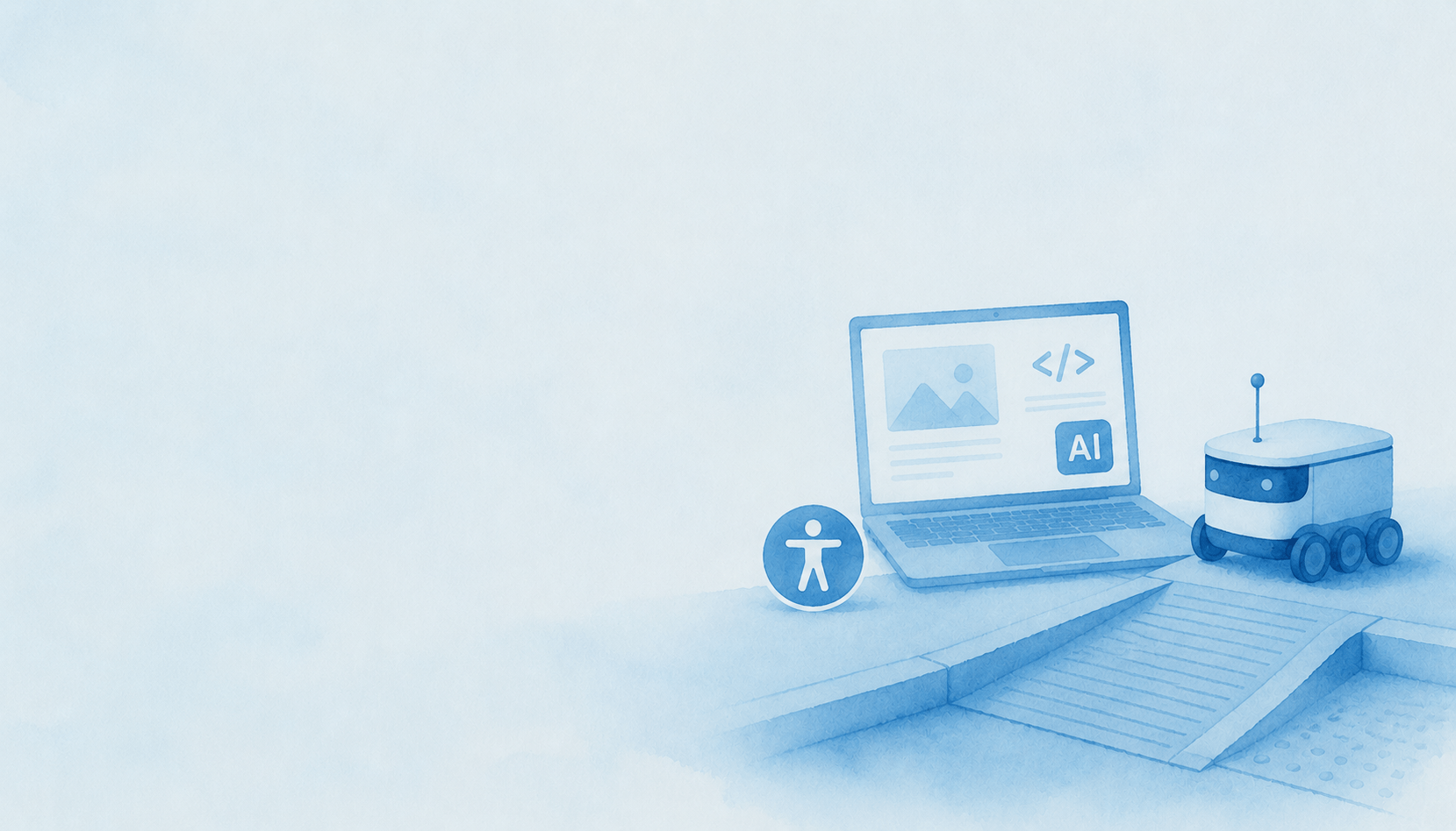 immagine di un computer con una pagina aperta e un piccolo robot al suo fianco. toni azzurro, bianco e blu. sta ad indicare la mutazione dell'infrastruttura del web per le necessità dell'ia.