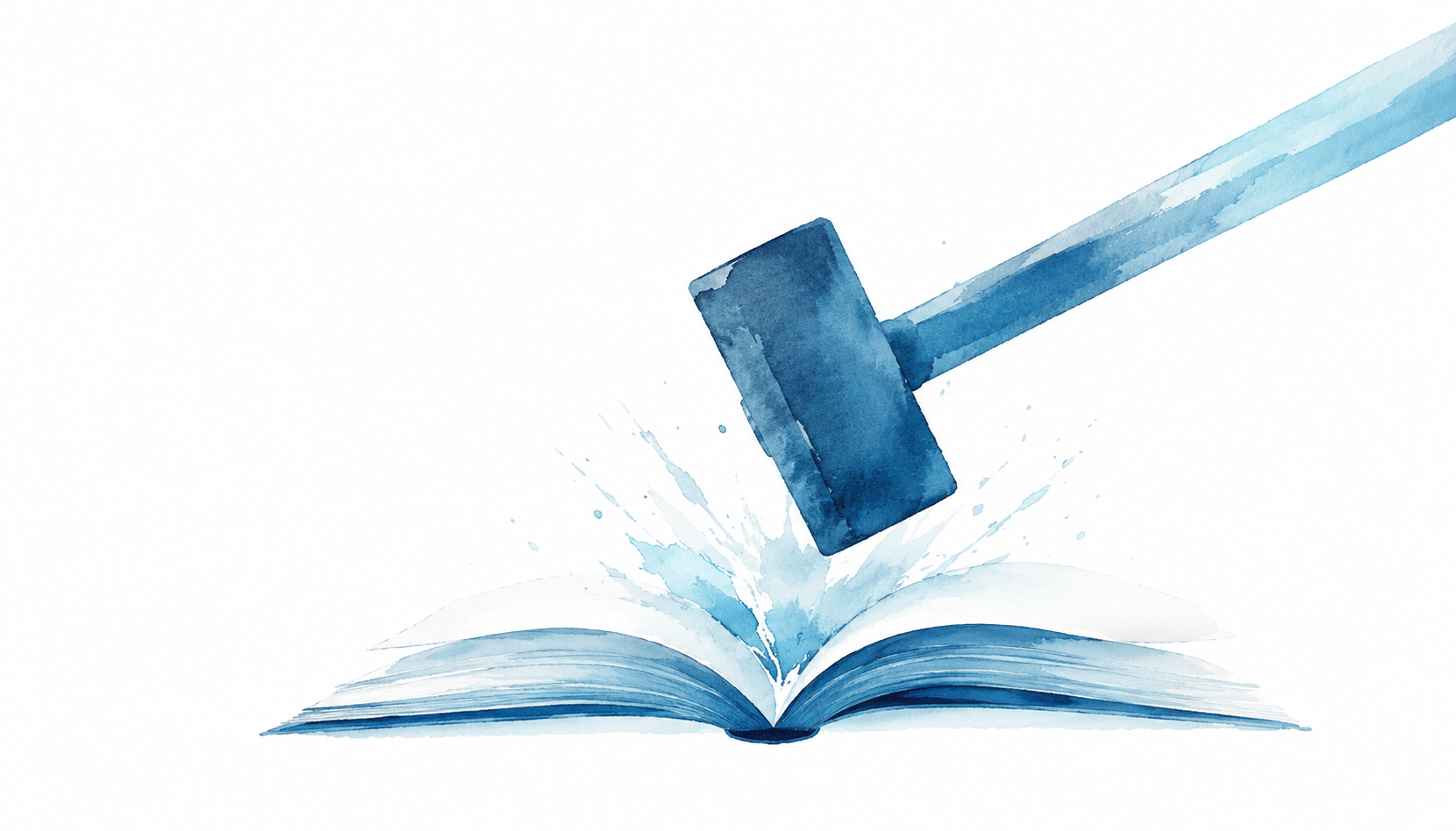 Un martello che sta per impattare un libro aperto