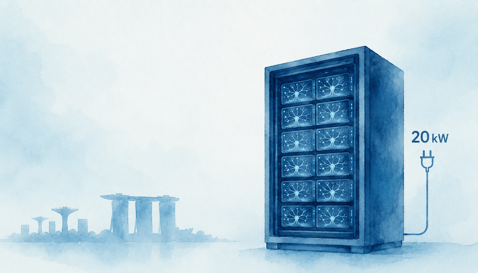 immagine di un datacenter. colori azzurro, bianco e blu